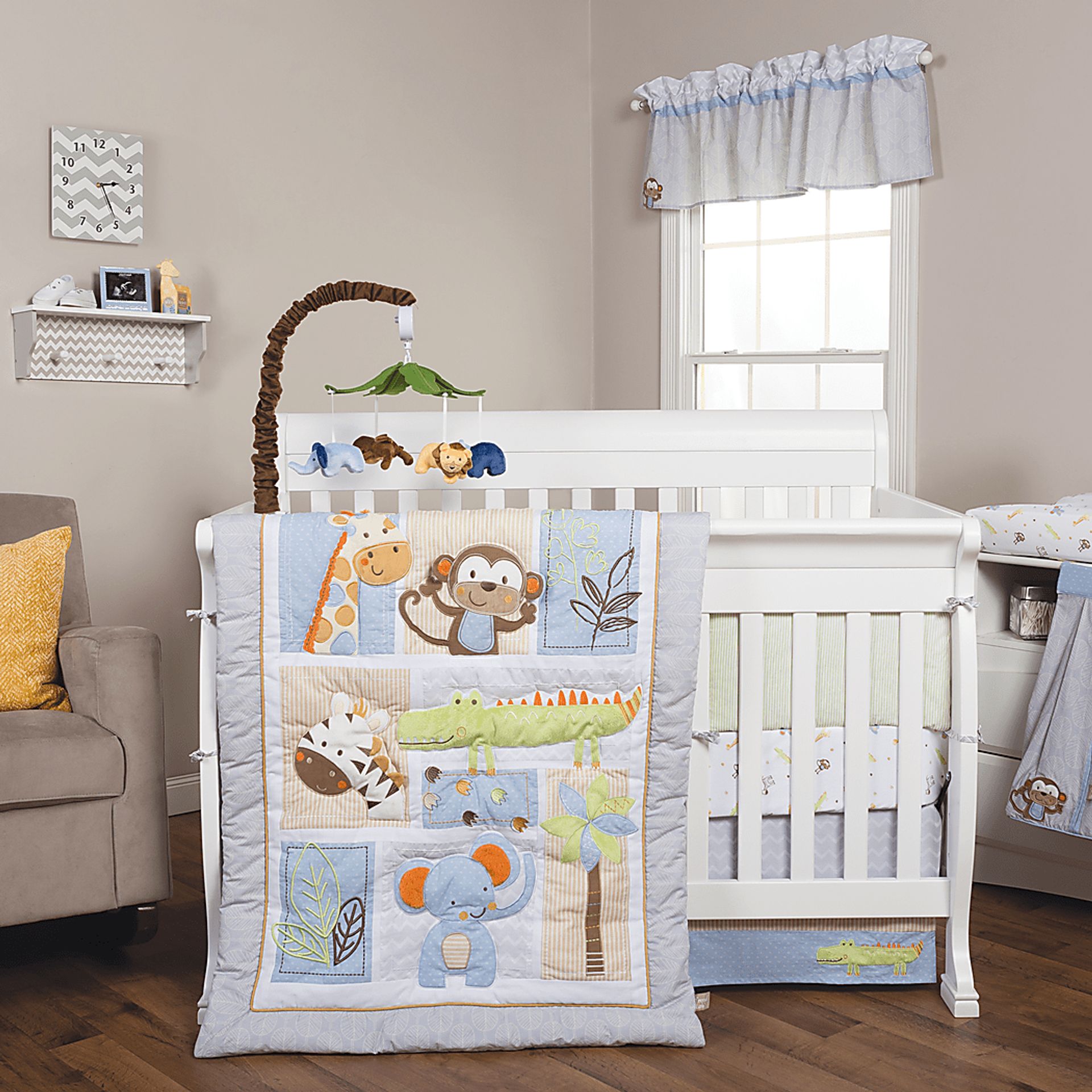 Jungle Whimsey Gray 6 Pc Baby Bedding Set - Image 1