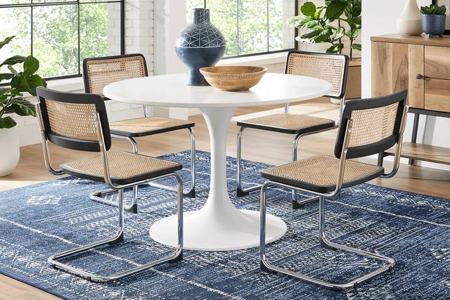 Kaarina White 5 Pc Round Dining Room with Black Cane Chairs - Thumbnail - Image 1