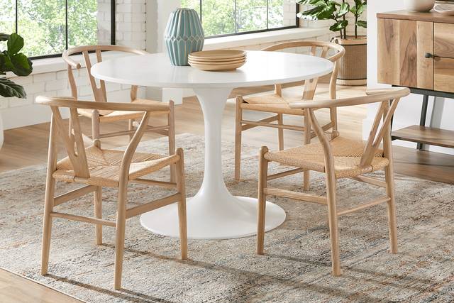 Kaarina White 5 Pc Round Dining Room with Natural Chairs - Thumbnail - Image 1