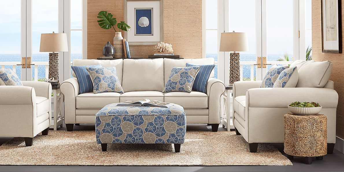 Kailani Coast 2 Pc Beige Polypropylene Fabric Living Room Set With Sofa 9086