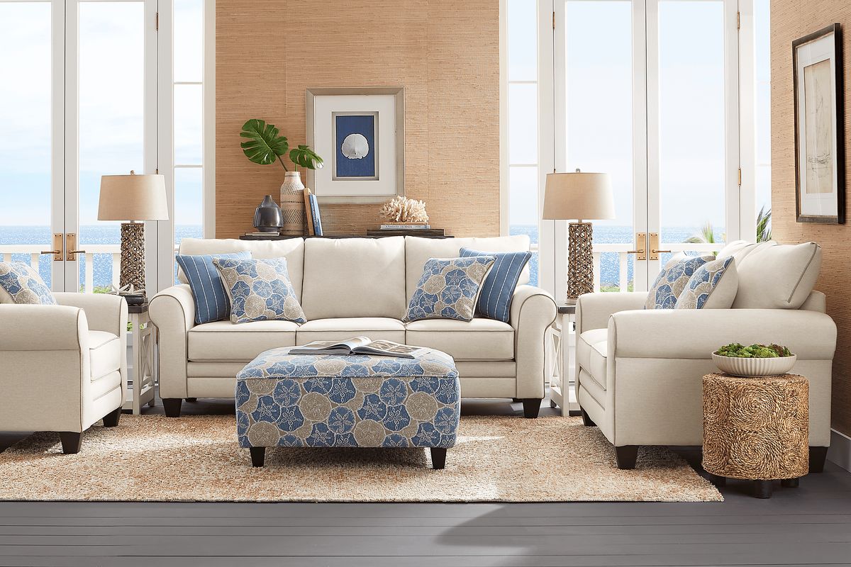 Kailani Coast 7 Pc Beige Polyester Fabric Living Room Set With Sleeper ...
