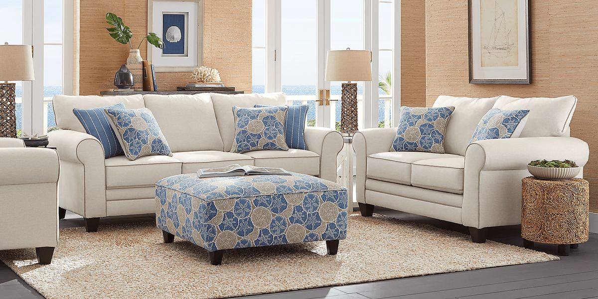 Kailani Coast 7 Pc Beige Polyester Fabric Living Room Set With Sofa ...
