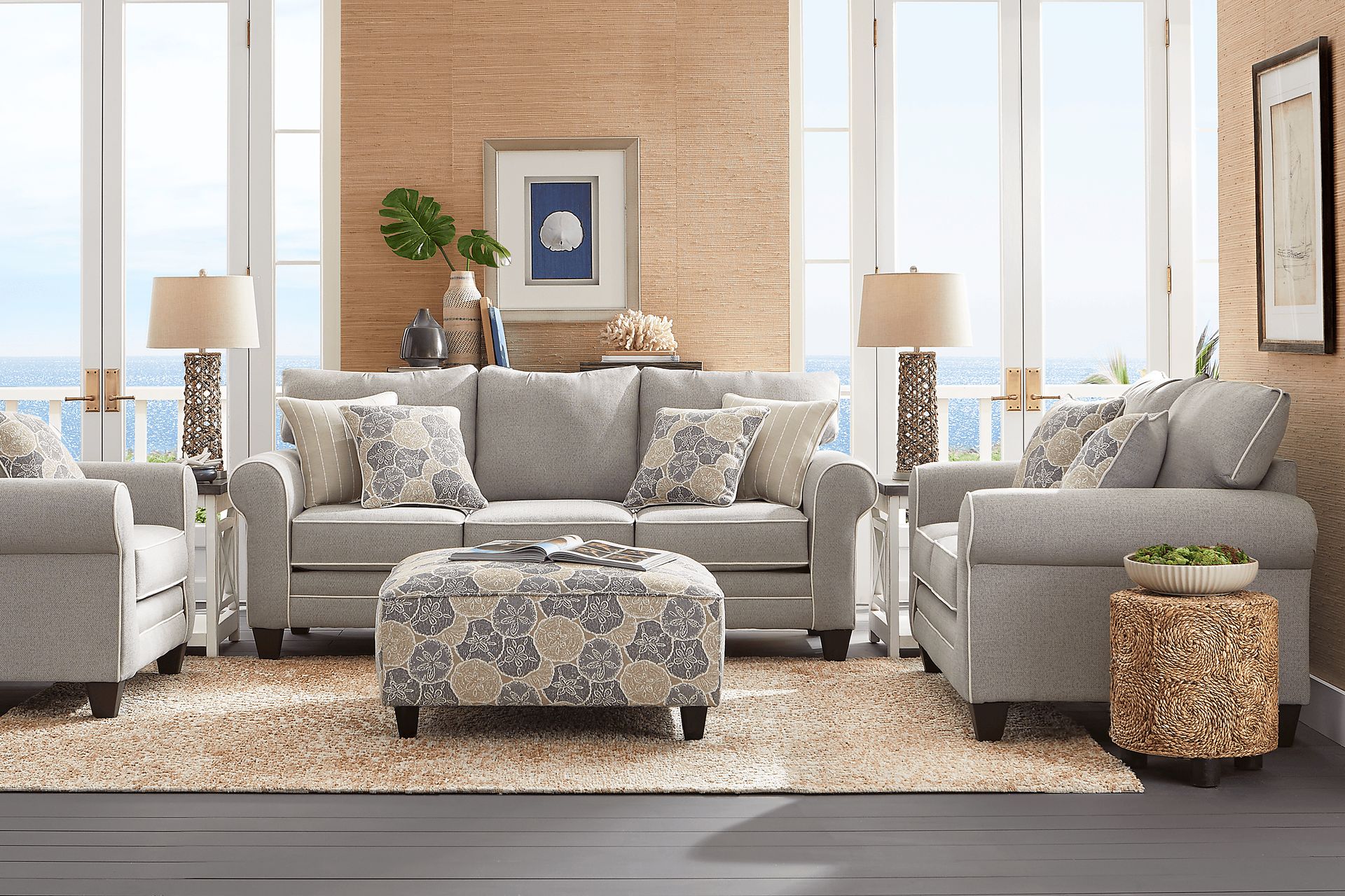 Kailani Coast Gray 7 Pc Living Room with Gel Foam Sleeper Sofa - Image 1