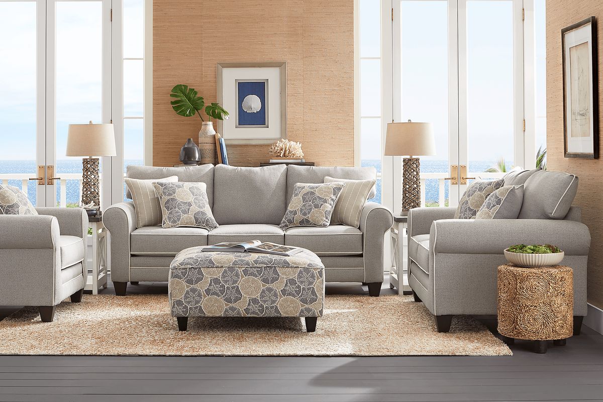 Kailani Coast 7 Pc Gray Polyester Fabric Living Room Set With Sleeper ...