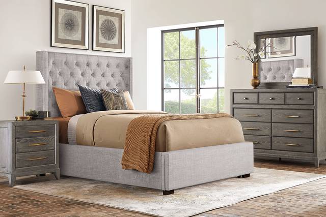 Kailey Park Charcoal 7 Pc Bedroom With Harlow Hill Gray Queen Upholstered Storage Bed - Thumbnail - Image 1