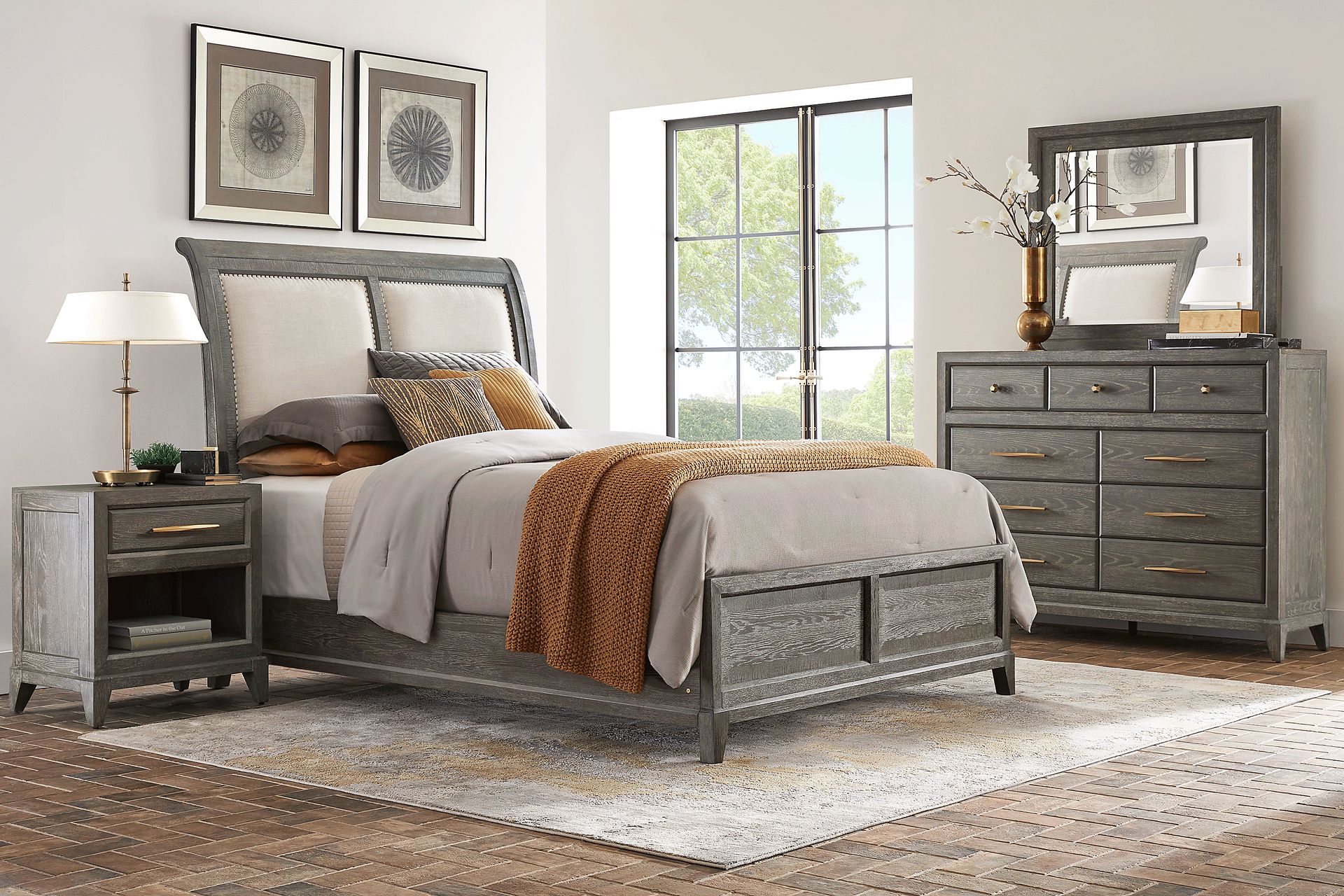 Cindy Crawford Kailey Park 7 Pc Charcoal Gray Queen Bedroom Set With Mirror Dresser 3 Pc Queen Sleigh Bed Nightstand Rooms to Go