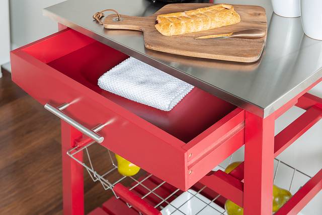 Kalany Red Kitchen Cart - Thumbnail - Image 4