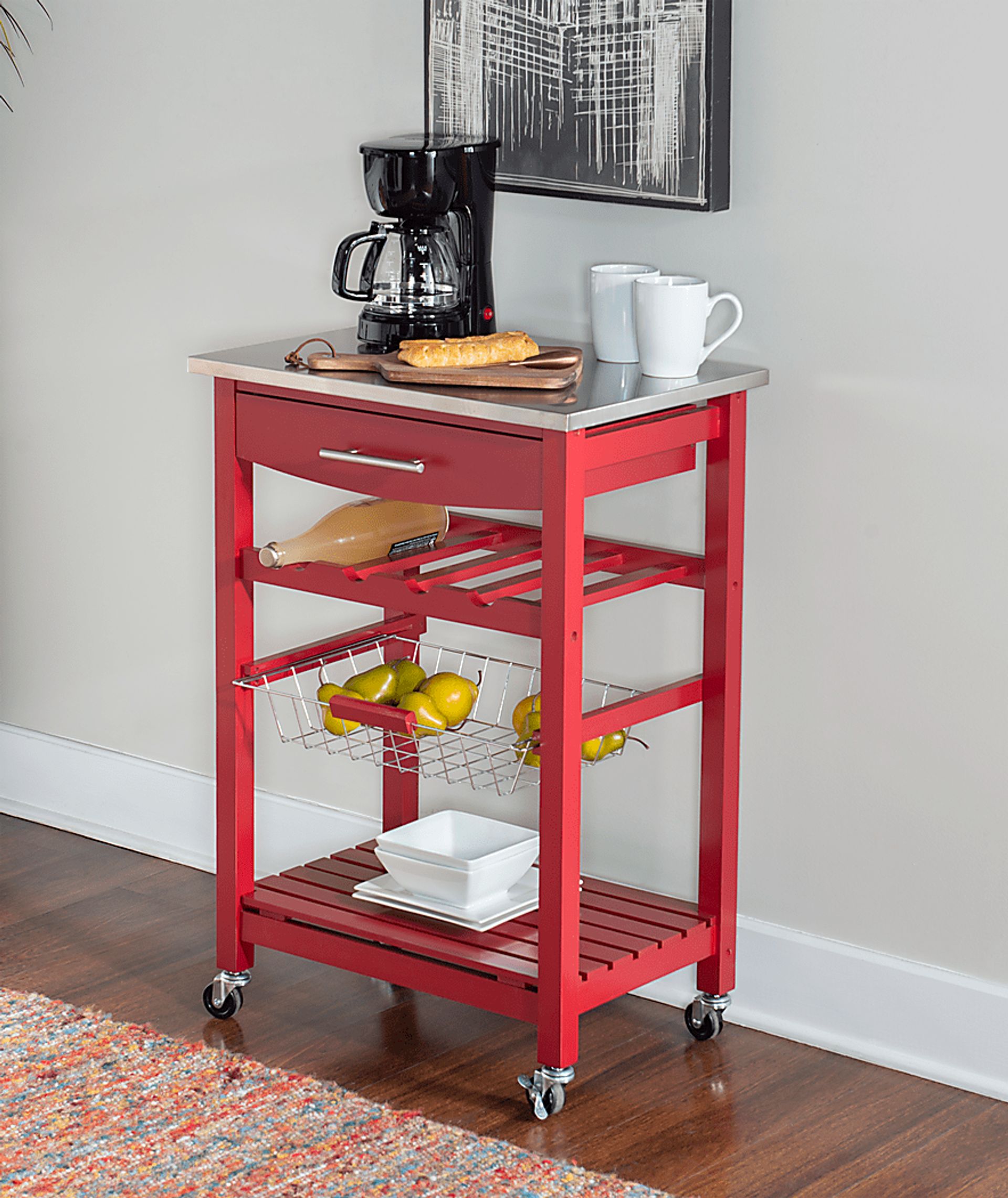 Kalany Red Kitchen Cart - Image 5