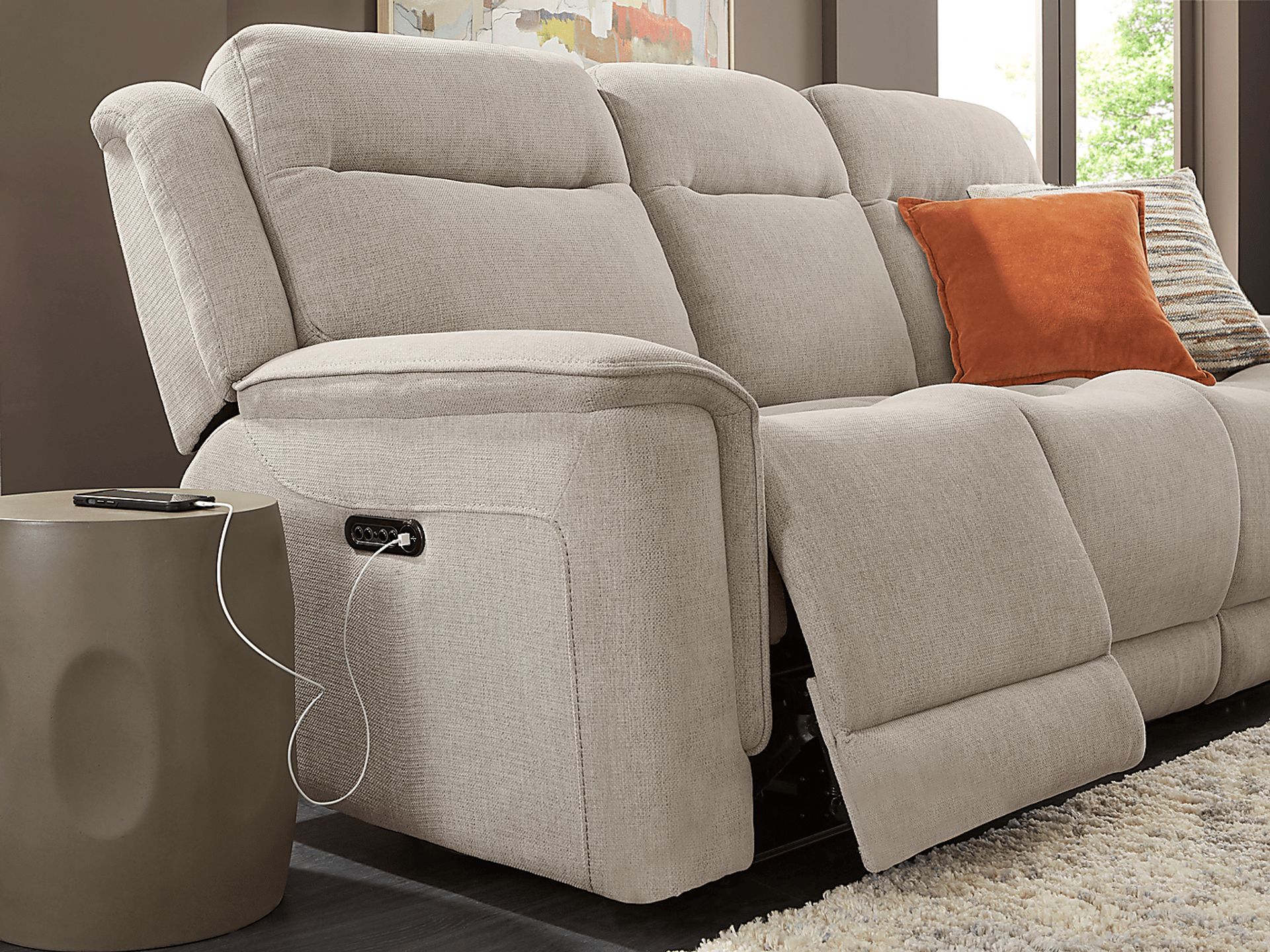 Kamden Place 2 Pc Cement Polyester Fabric Dual Power Reclining Living ...