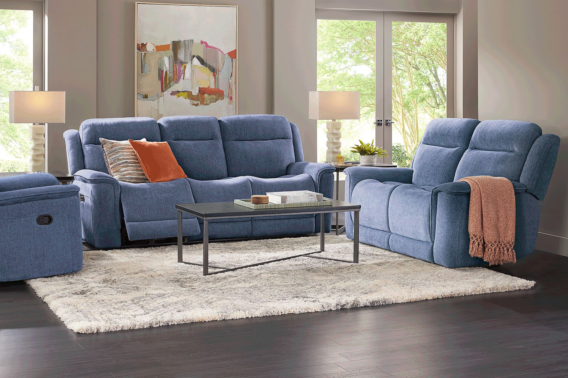 Kamden Place Cobalt 3 Pc Living Room with Dual Power Reclining Sofa - Image 1