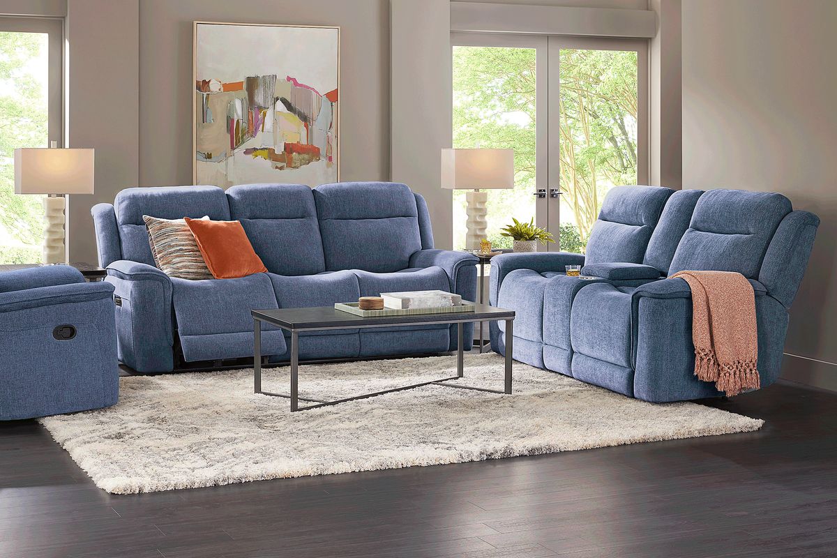 Kamden Place 3 Pc Cobalt Blue Polyester Fabric Dual Power Reclining ...