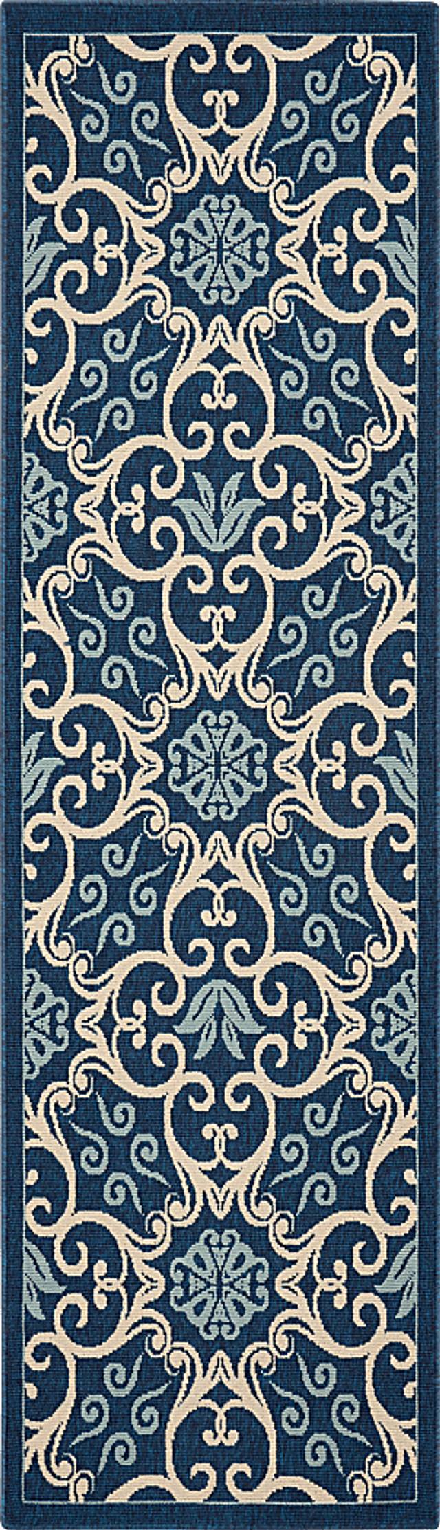 Kamia Navy 2'3 x 7'6 Runner Indoor/Outdoor Rug - Thumbnail - Image 1