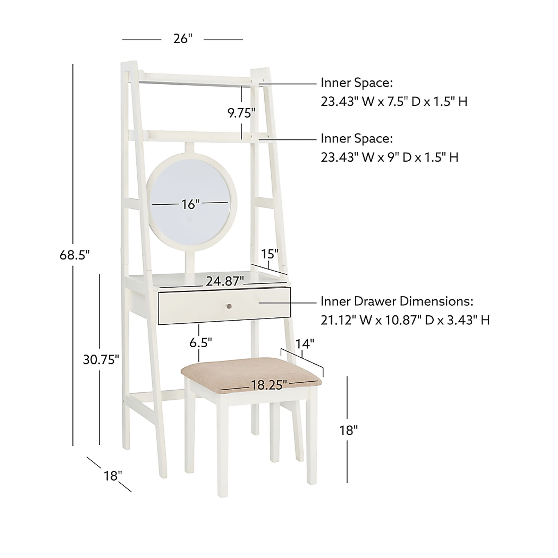Kanawha White Vanity Set - Image 8