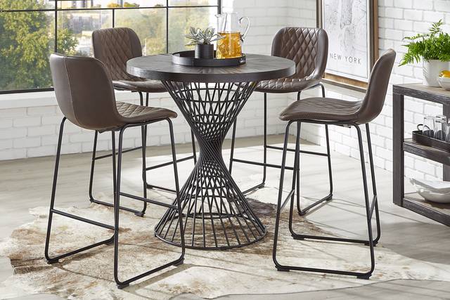 Kanister Walnut 5 Pc Counter Height Dining Room with Remi Brown Barstools - Thumbnail - Image 1