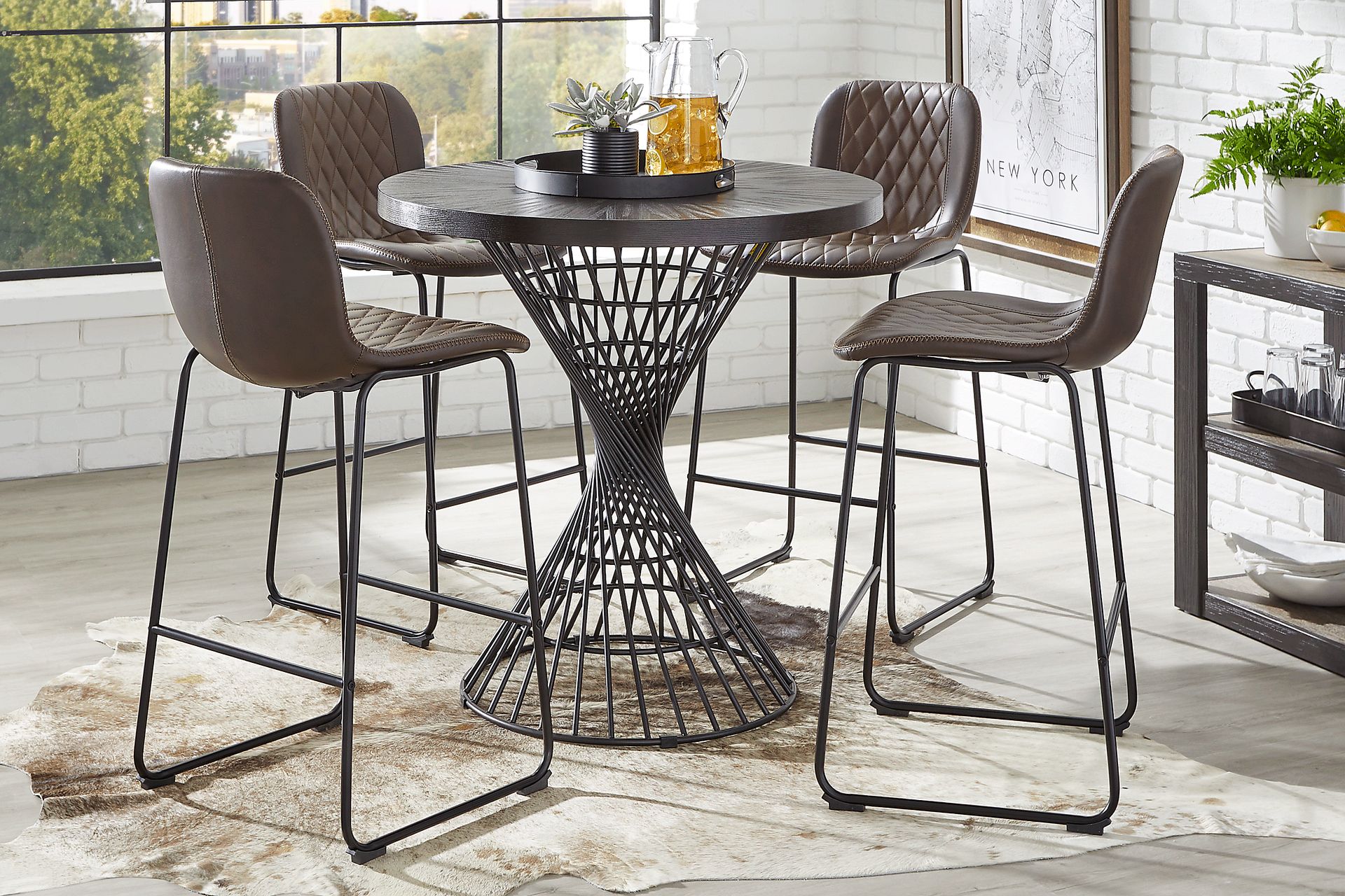 Kanister Walnut 5 Pc Counter Height Dining Room with Remi Brown Barstools - Image 1