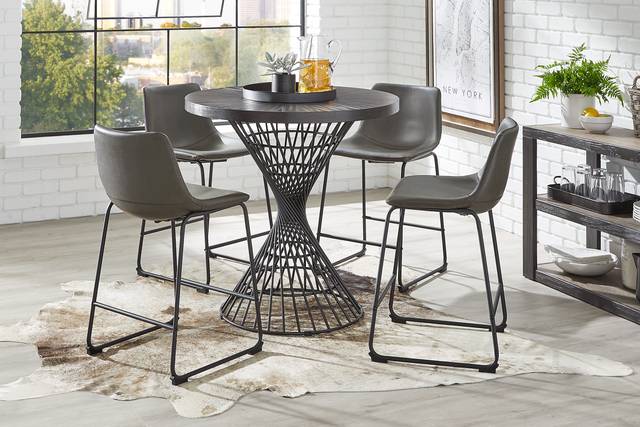 Kanister Walnut 5 Pc Counter Height Dining Set with Gray Stools - Thumbnail - Image 1