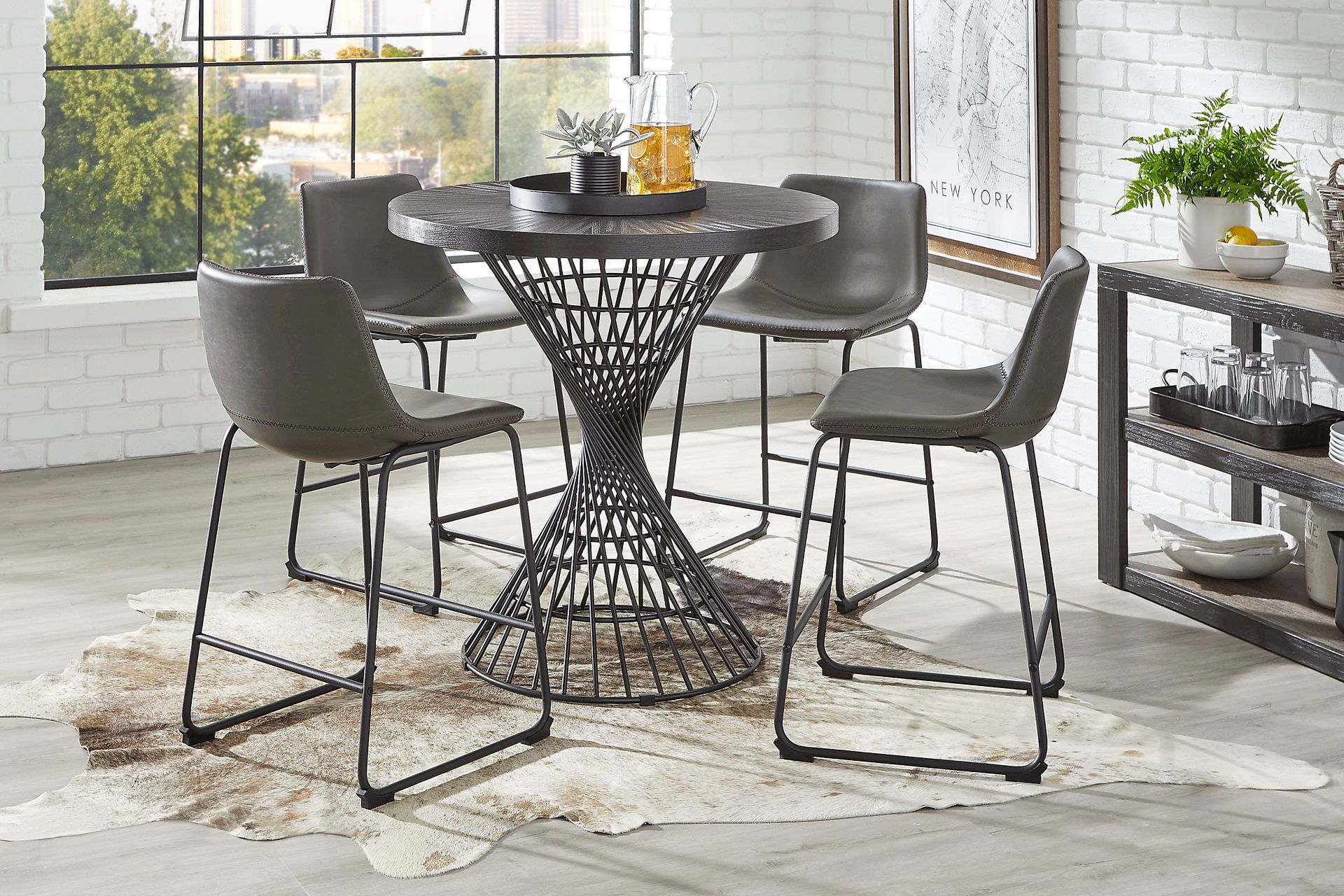 Kanister Walnut 5 Pc Counter Height Dining Set with Gray Stools - Image 1