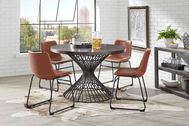 Kanister Walnut 5 Pc Dining Set with Brown Chairs - Thumbnail - Image 1