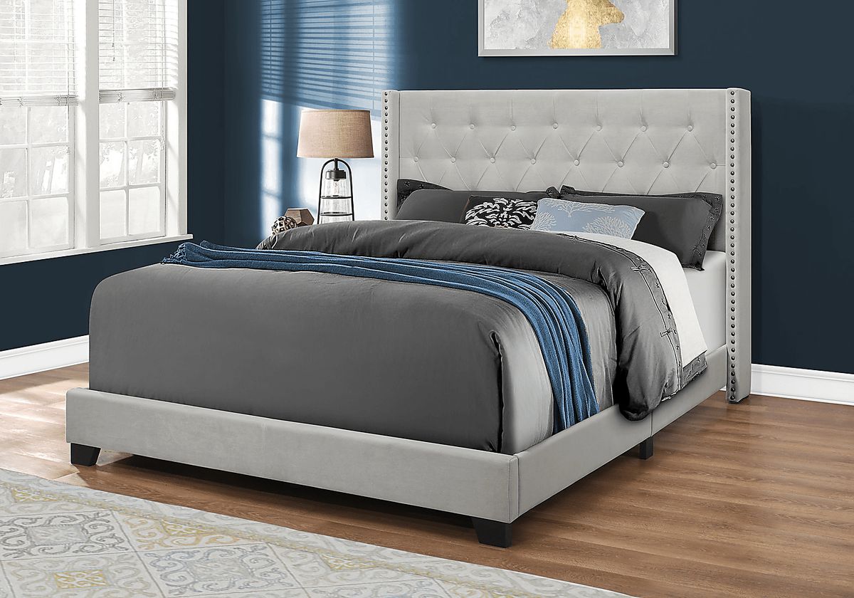 Kanlow Gray Velvet Plush Queen Bed | Rooms to Go