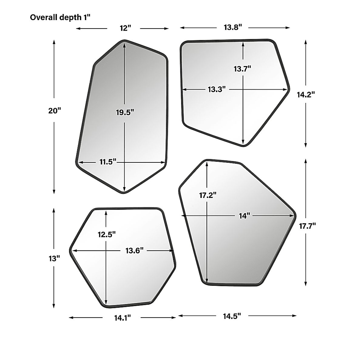 Kannst Black Wall Mirror, Set of 4 Rooms To Go