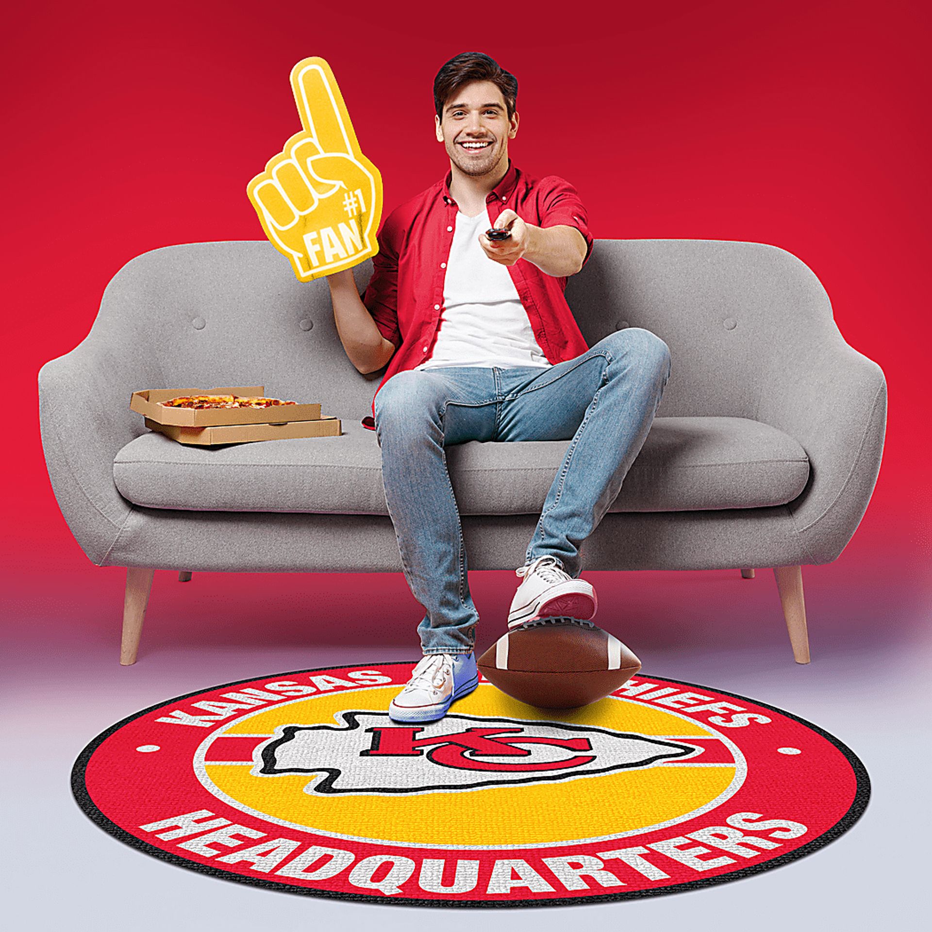 Kansas City Chiefs Red 5' Round Headquarters Rug - Image 3