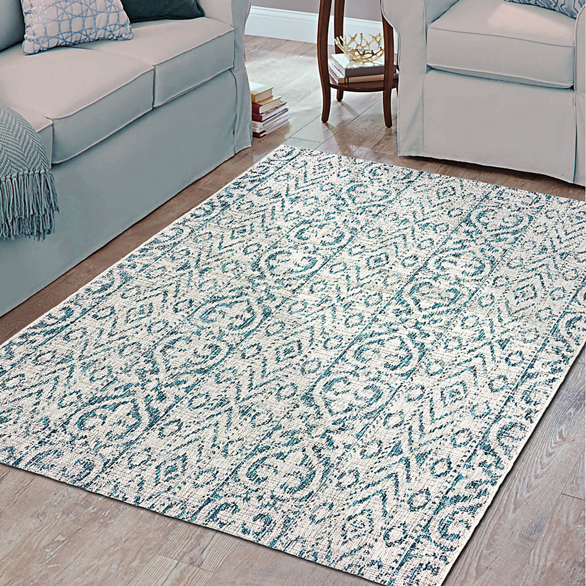 Karalea Blue 7'9 x 9'5 Indoor/Outdoor Rug - Image 3