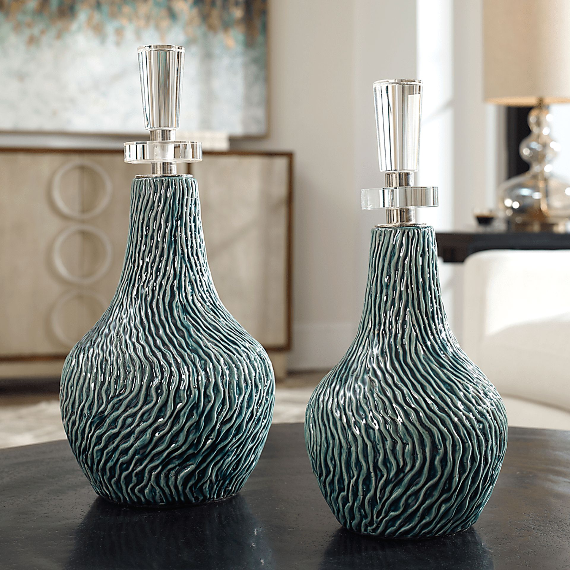 Kaseem Teal Decor Bottle, Set of 2 - Image 4