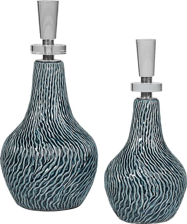 Kaseem Teal Decor Bottle, Set of 2 - Thumbnail - Image 1