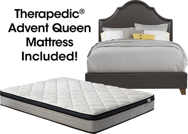 Kasey Brown 5 Pc Upholstered Queen Bed and Mattress Set - Thumbnail - Image 1