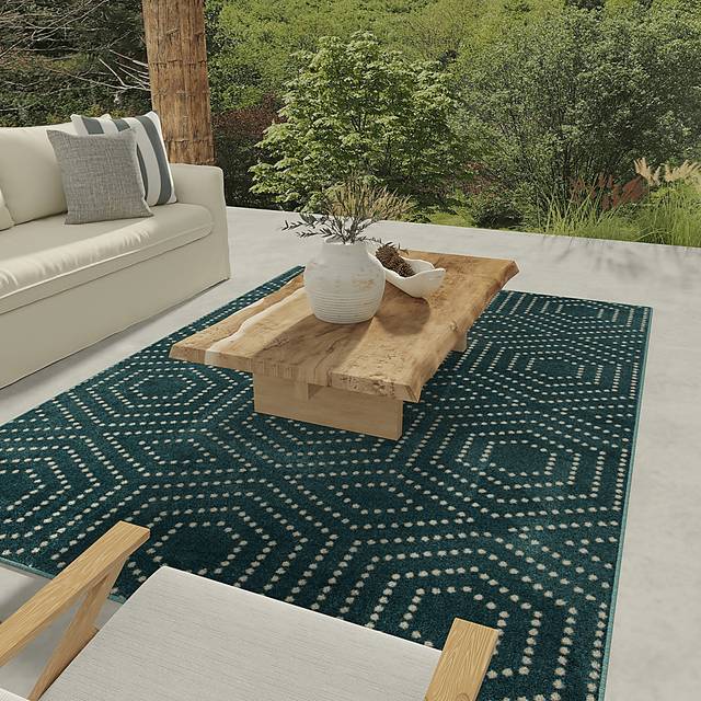 Kasiya Teal 2' x 7' Indoor/Outdoor Runner - Thumbnail - Image 2