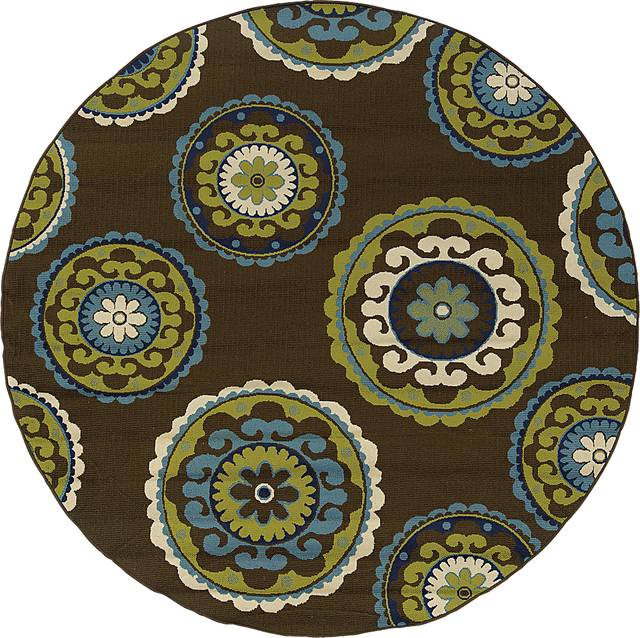 Kaspian Brown 7'10 Round Indoor/Outdoor Rug - Thumbnail - Image 1