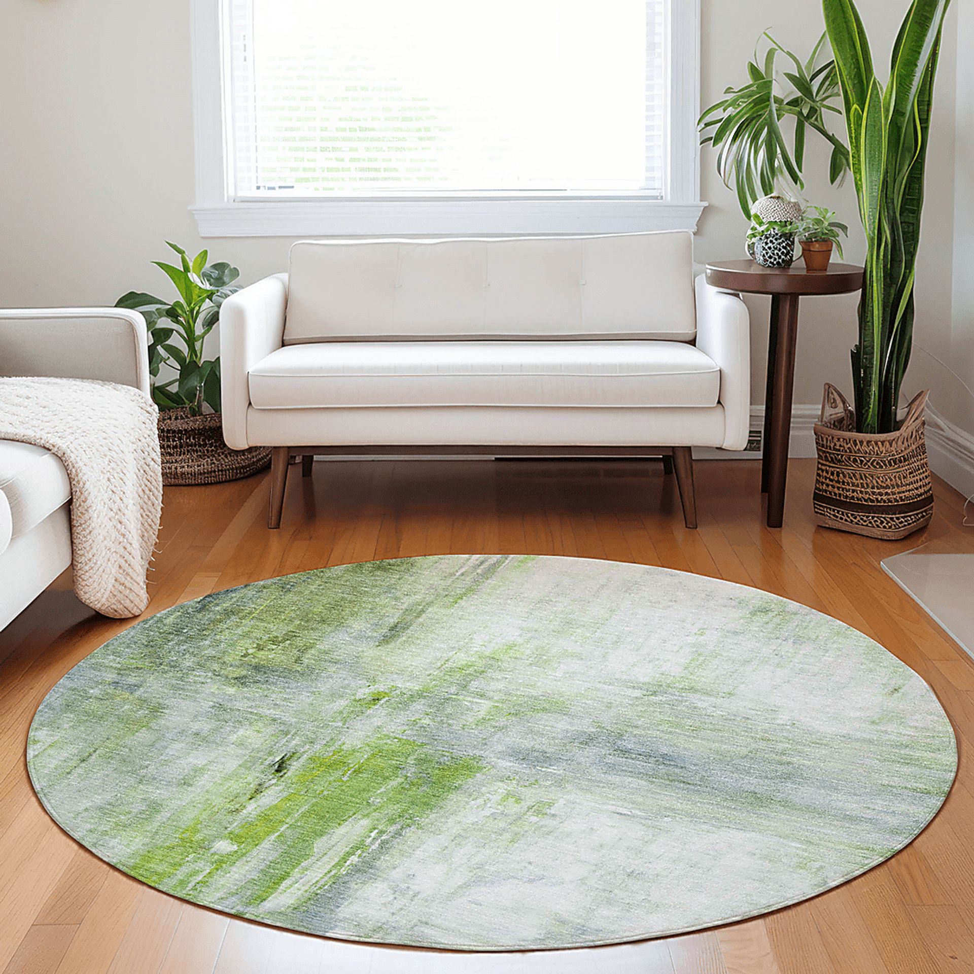 Kasti Green 8' Round Machine Washable Rug - Image 2