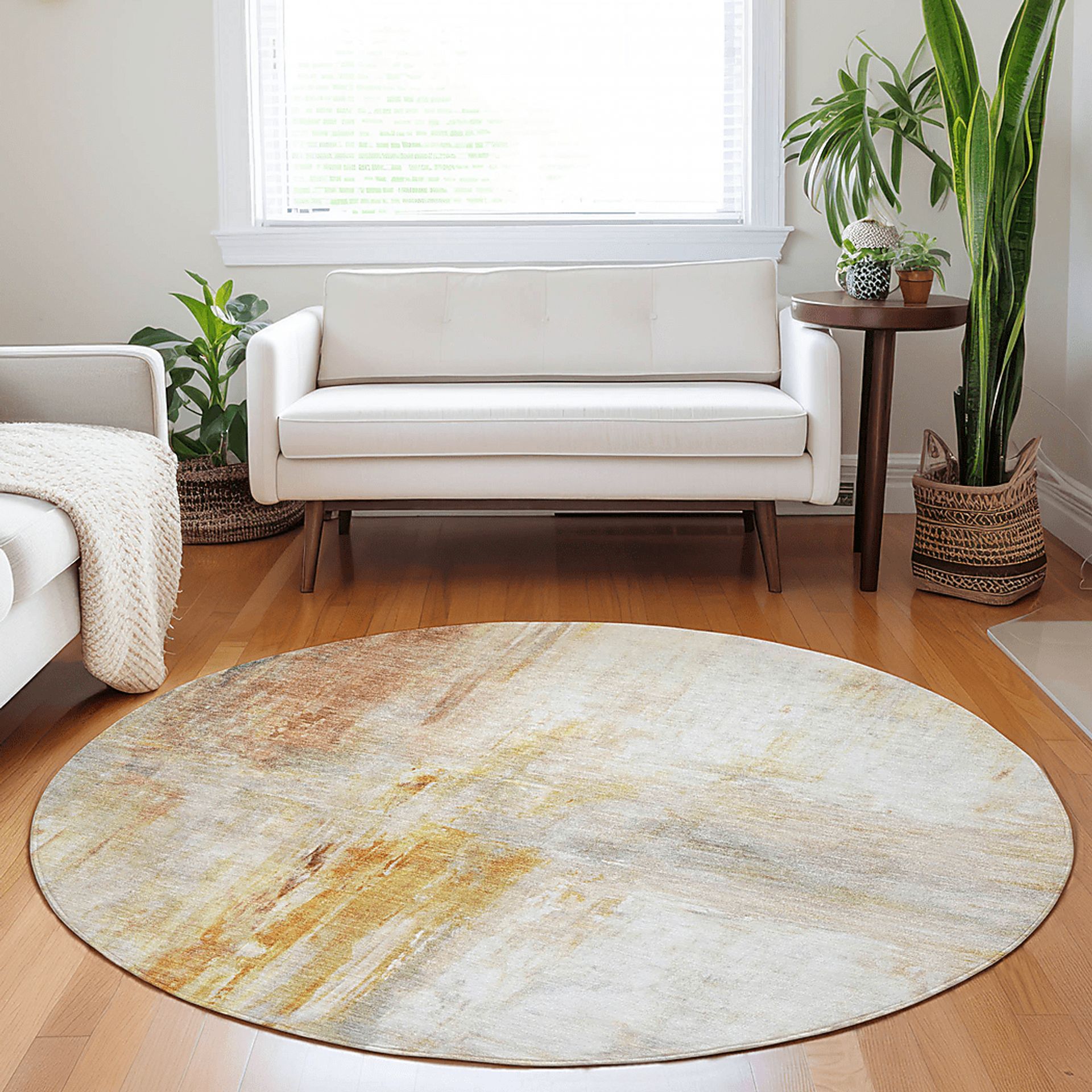 Kasti Orange 8' Round Machine Washable Rug - Image 2