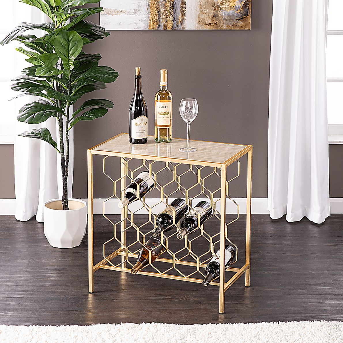 Kedbale Gold Wine Rack - Rooms To Go