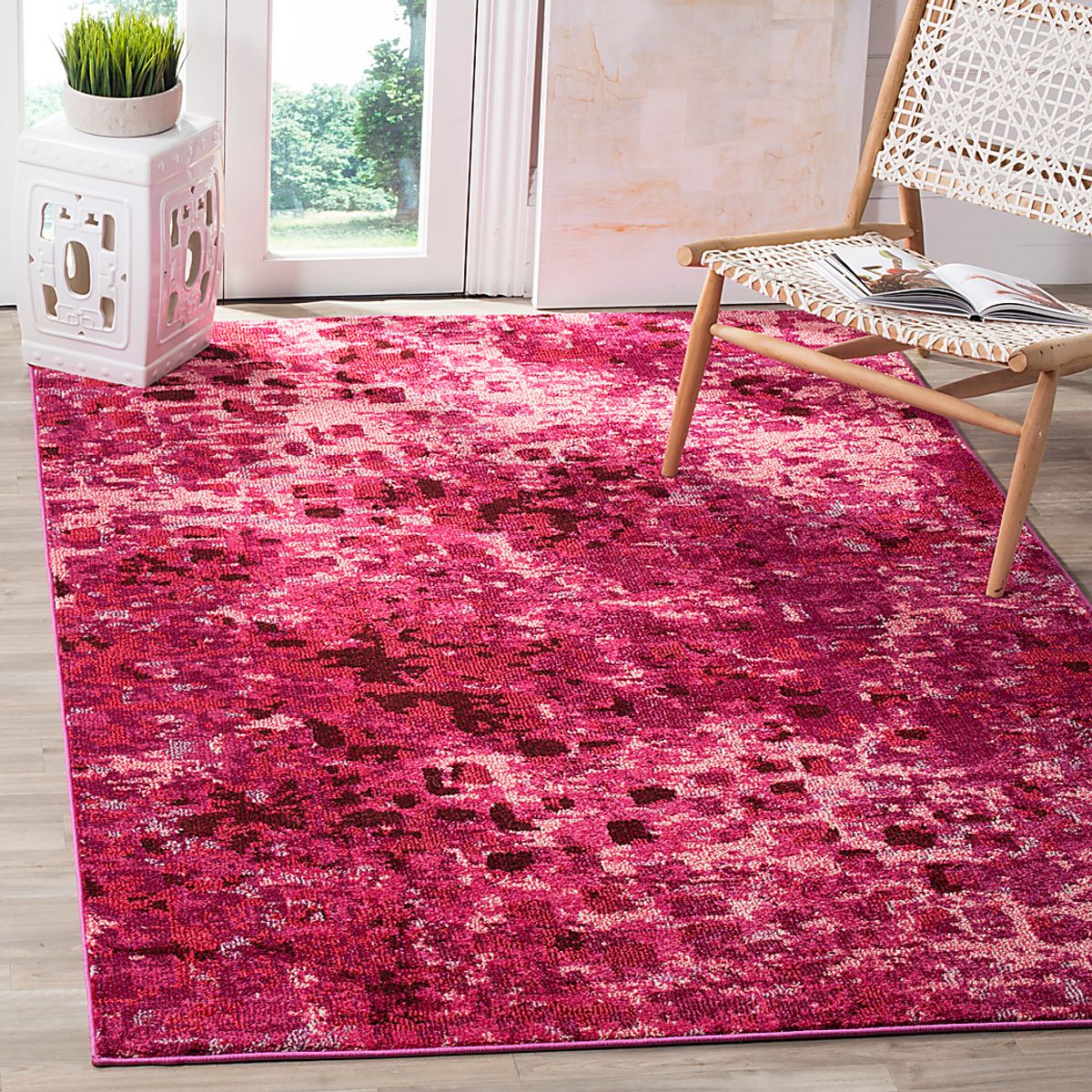 Keeva Fuchsia Red Polypropylene Fabric Rug | Rooms to Go