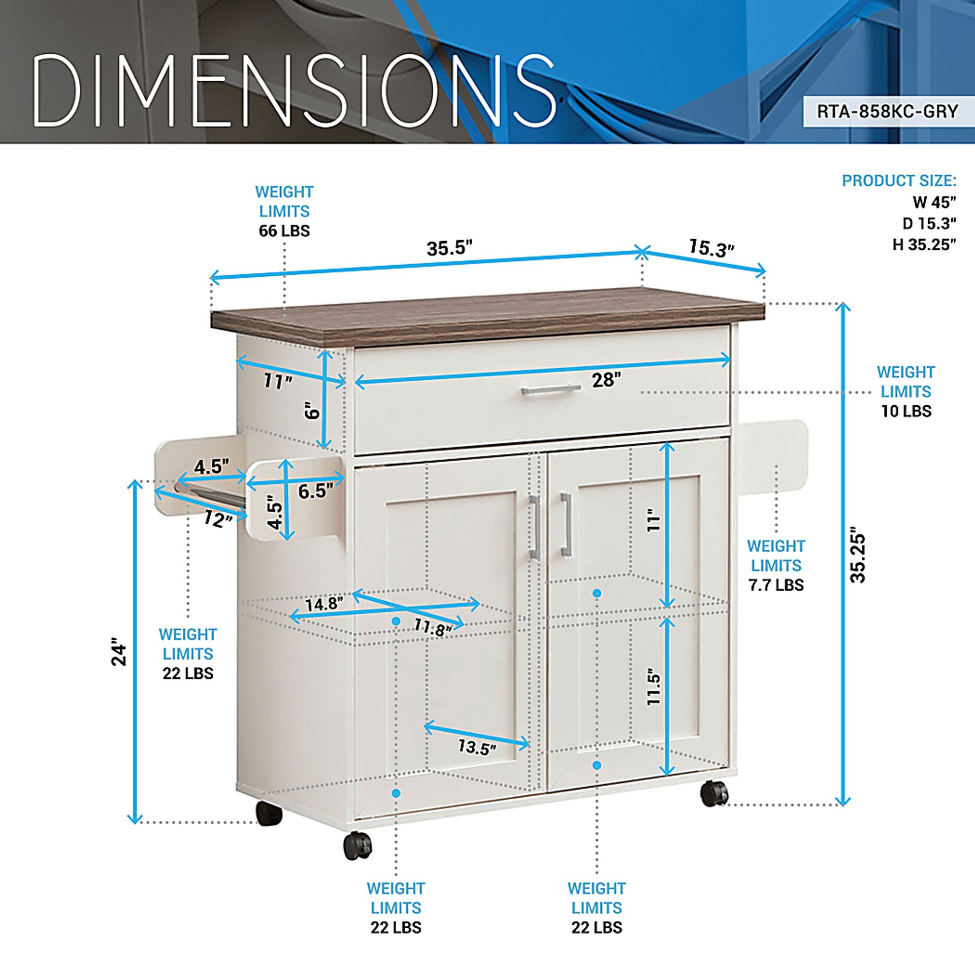 Keimio White Kitchen Cart - Image 11