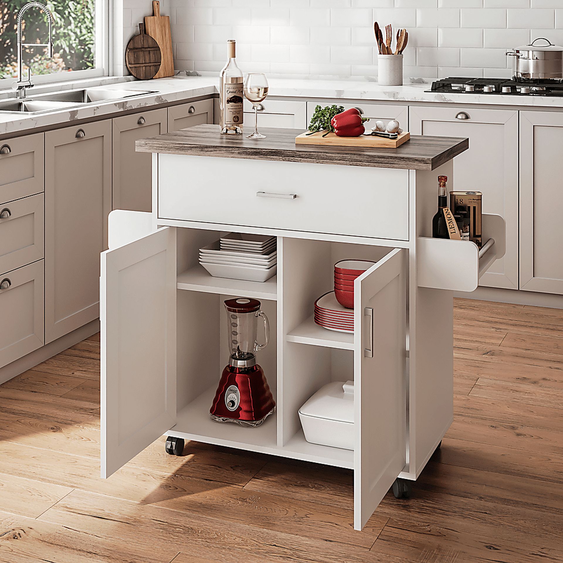 Keimio White Kitchen Cart - Image 2