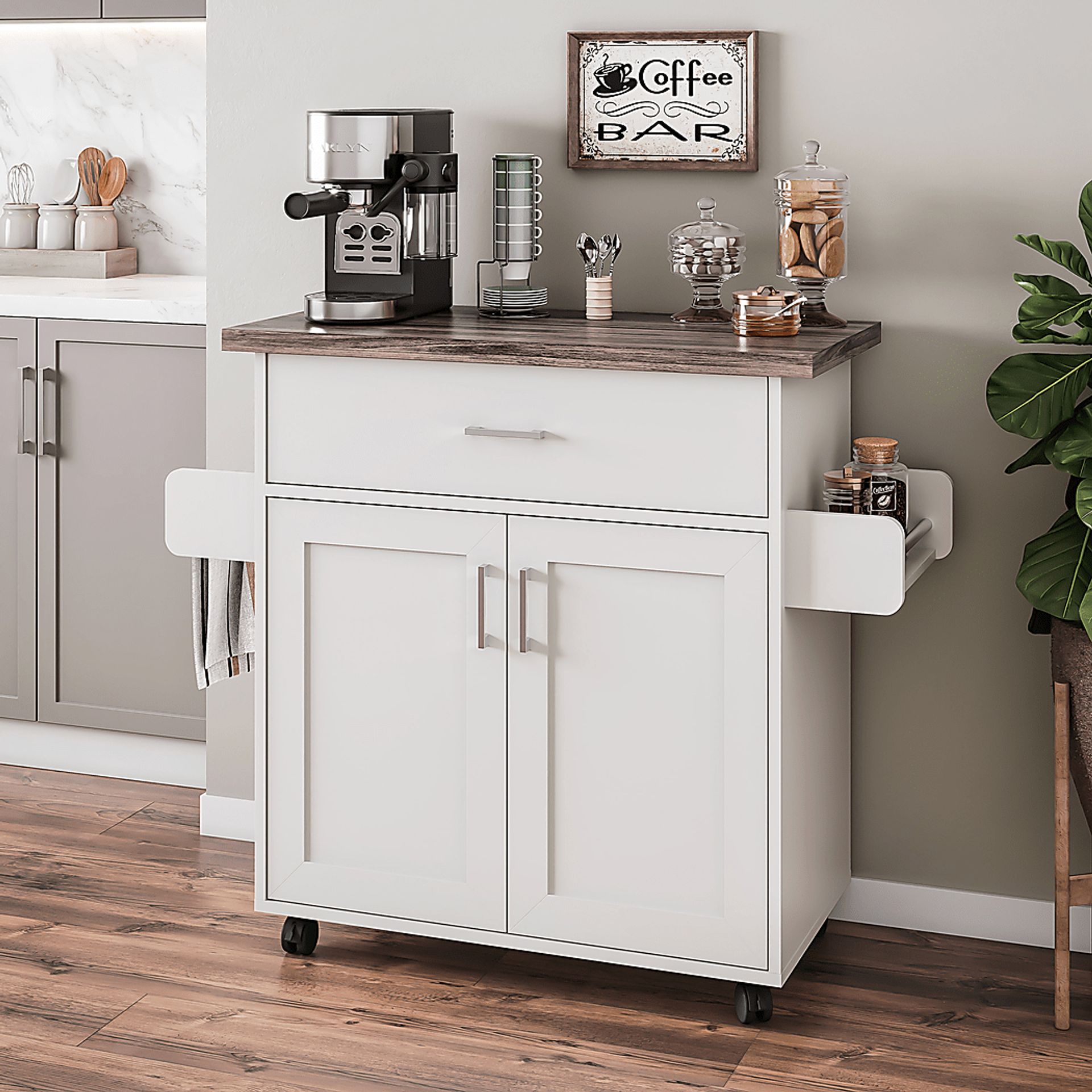 Keimio White Kitchen Cart - Image 8