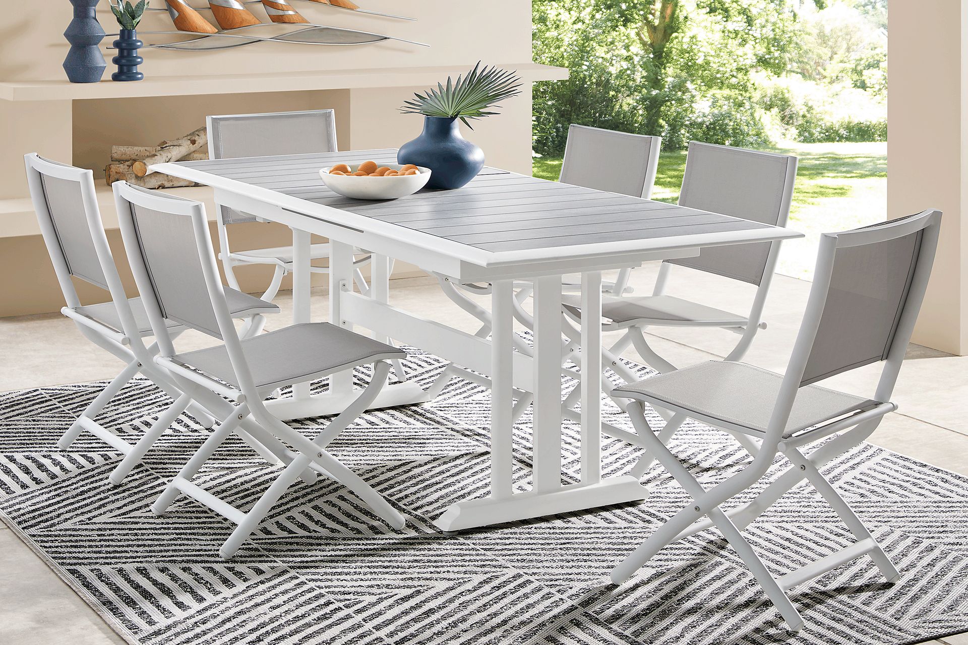 Kellen White 7 Pc Outdoor Extension Dining Set with Folding Chairs - Image 1