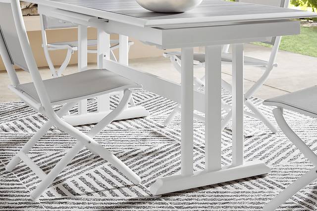 Kellen White 7 Pc Outdoor Extension Dining Set with Folding Chairs - Thumbnail - Image 4