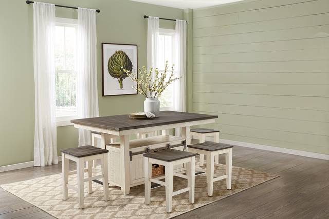 Kenbridge White 6 Pc Counter Height Dining Room with Kyoto Stools and Bench - Thumbnail - Image 1