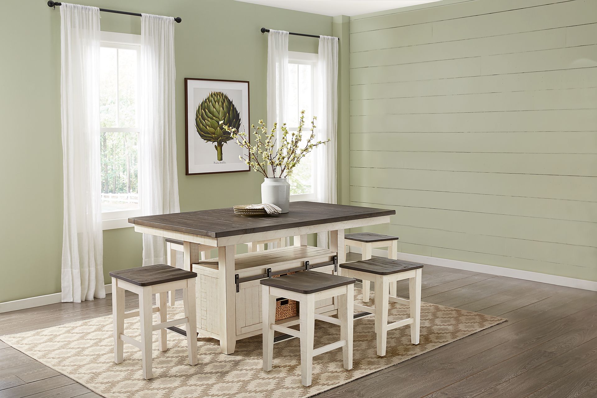 Kenbridge White 6 Pc Counter Height Dining Room with Kyoto Stools and Bench - Image 1