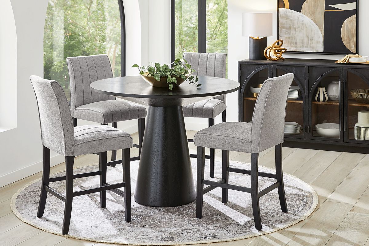 Kendall Black 3 Pc 48" Round Counter Height Dining Room with Gray Stools
