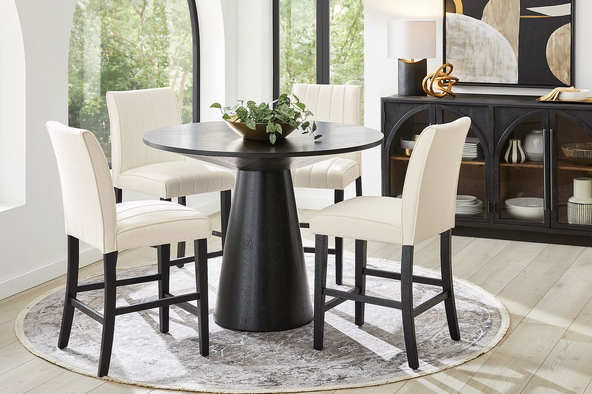 Kendall Black 3 Pc 48" Round Counter Height Dining Room with White Stools