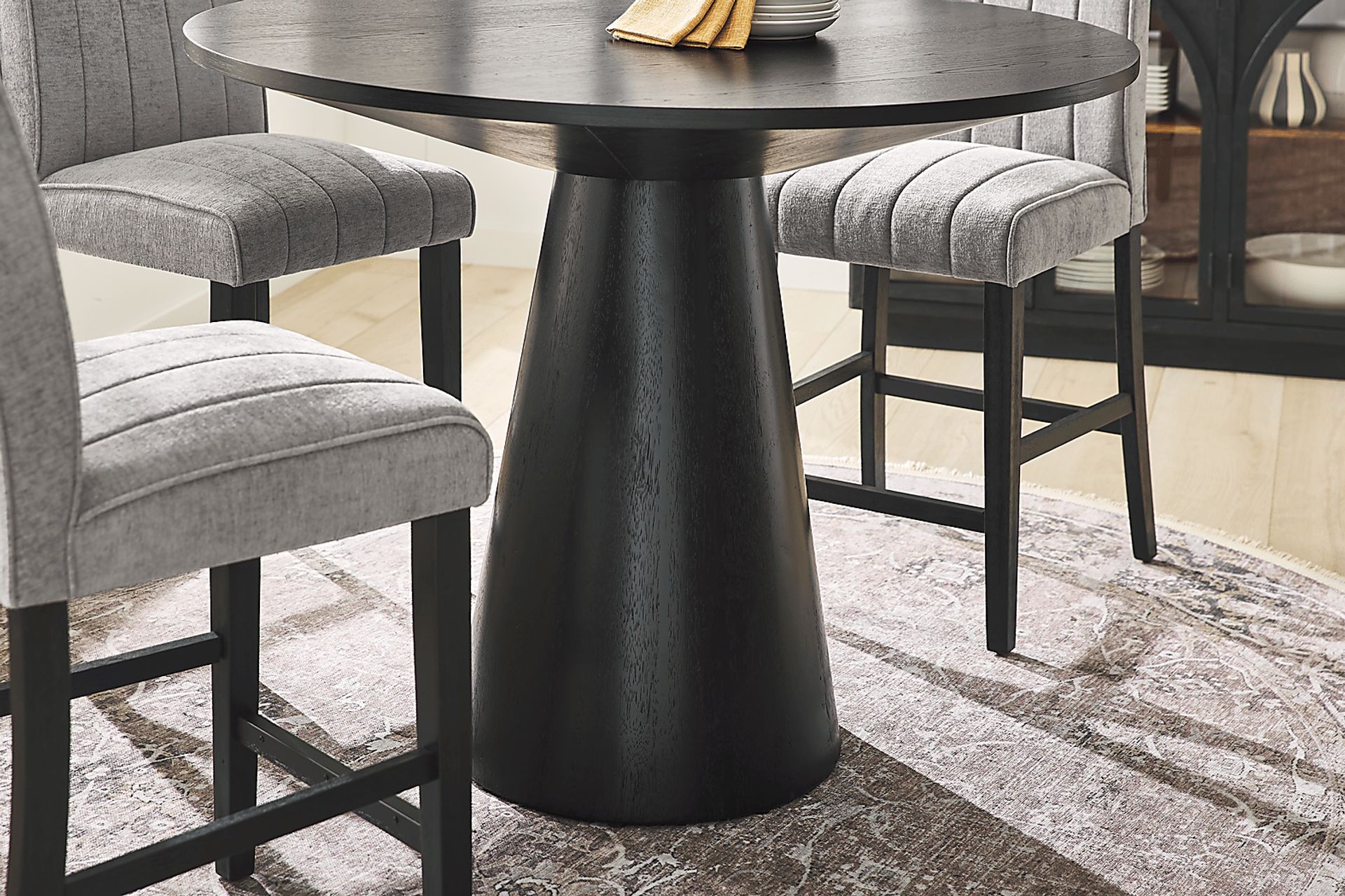Kendall Black 3 Pc 48" Round Counter Height Dining Room with Gray Stools - Image 4