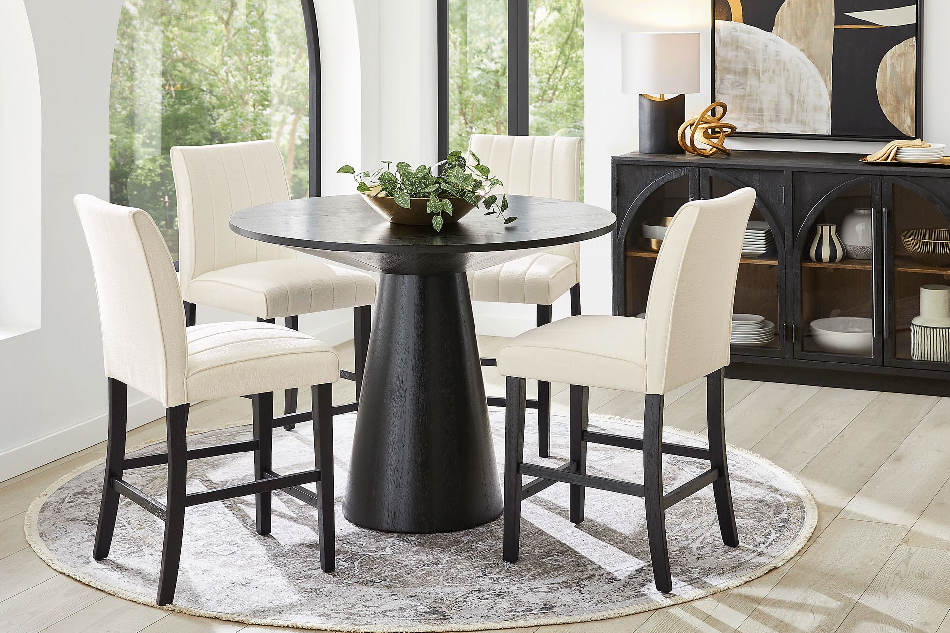 Kendall Black 5 Pc 48" Round Counter Height Dining Room with White Stools - Image 1