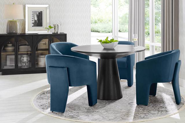Kendall Black 5 Pc 48" Round Dining Room with Blue Arm Chairs - Thumbnail - Image 1