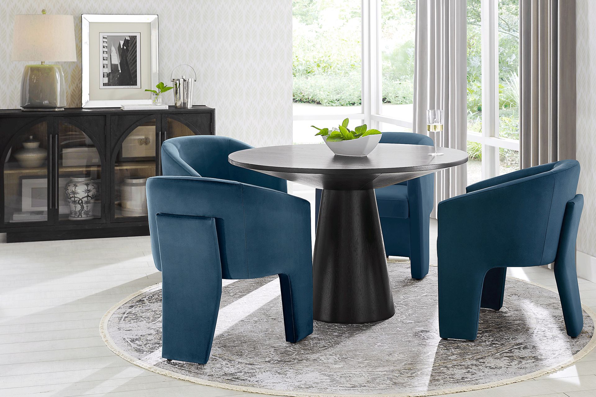 Kendall Black 5 Pc 48" Round Dining Room with Blue Arm Chairs - Image 1