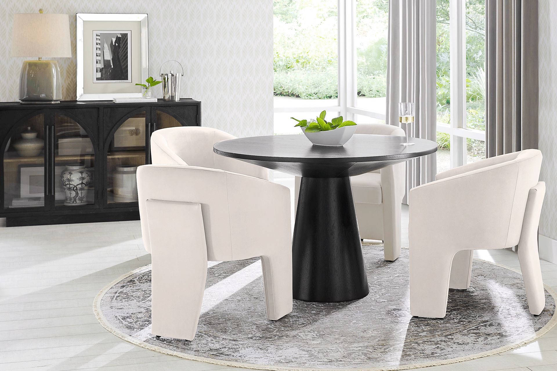 Kendall Black 5 Pc 48" Round Dining Room with Cream Arm Chairs - Image 1