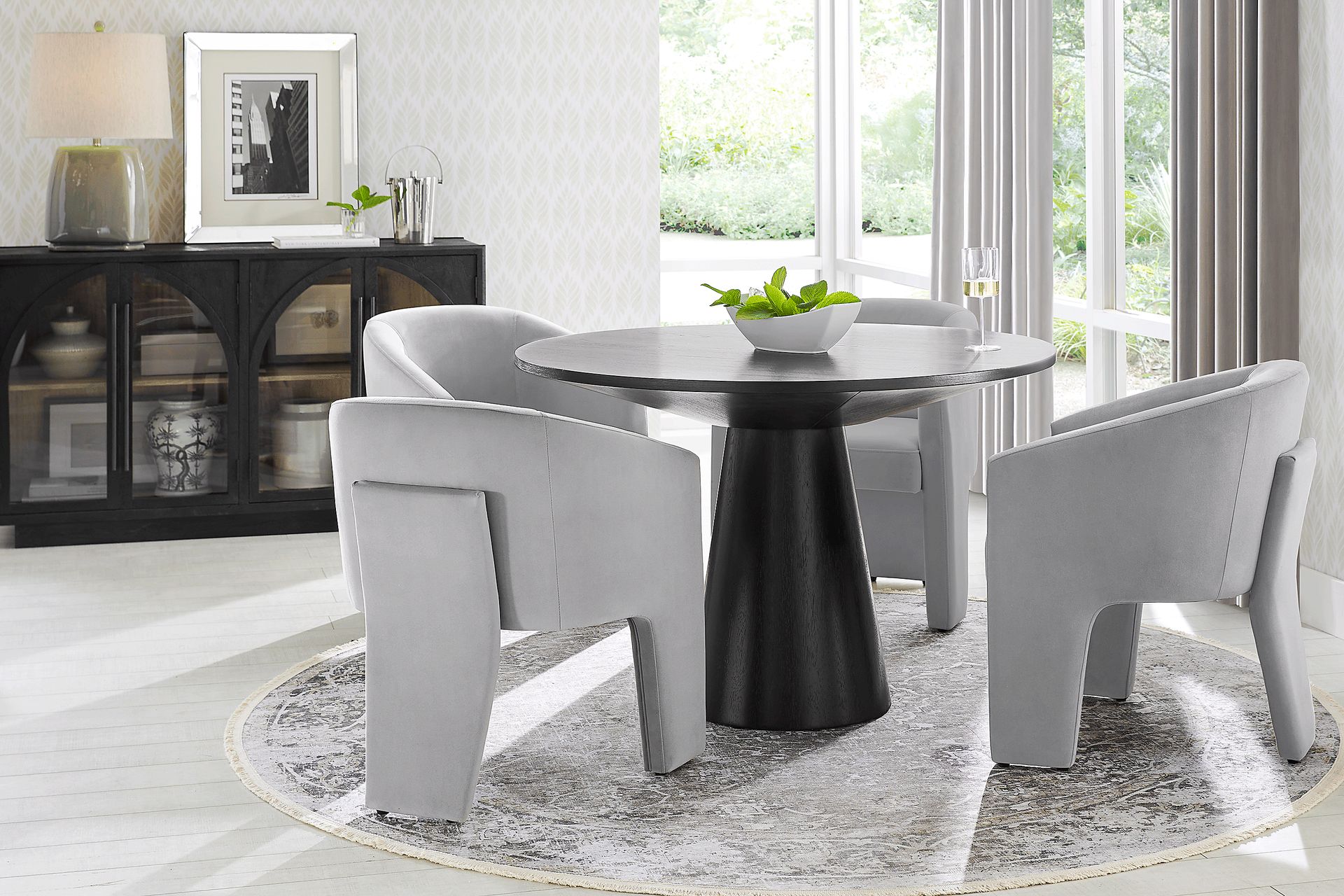 Kendall Black 5 Pc 48" Round Dining Room with Gray Arm Chairs - Image 1